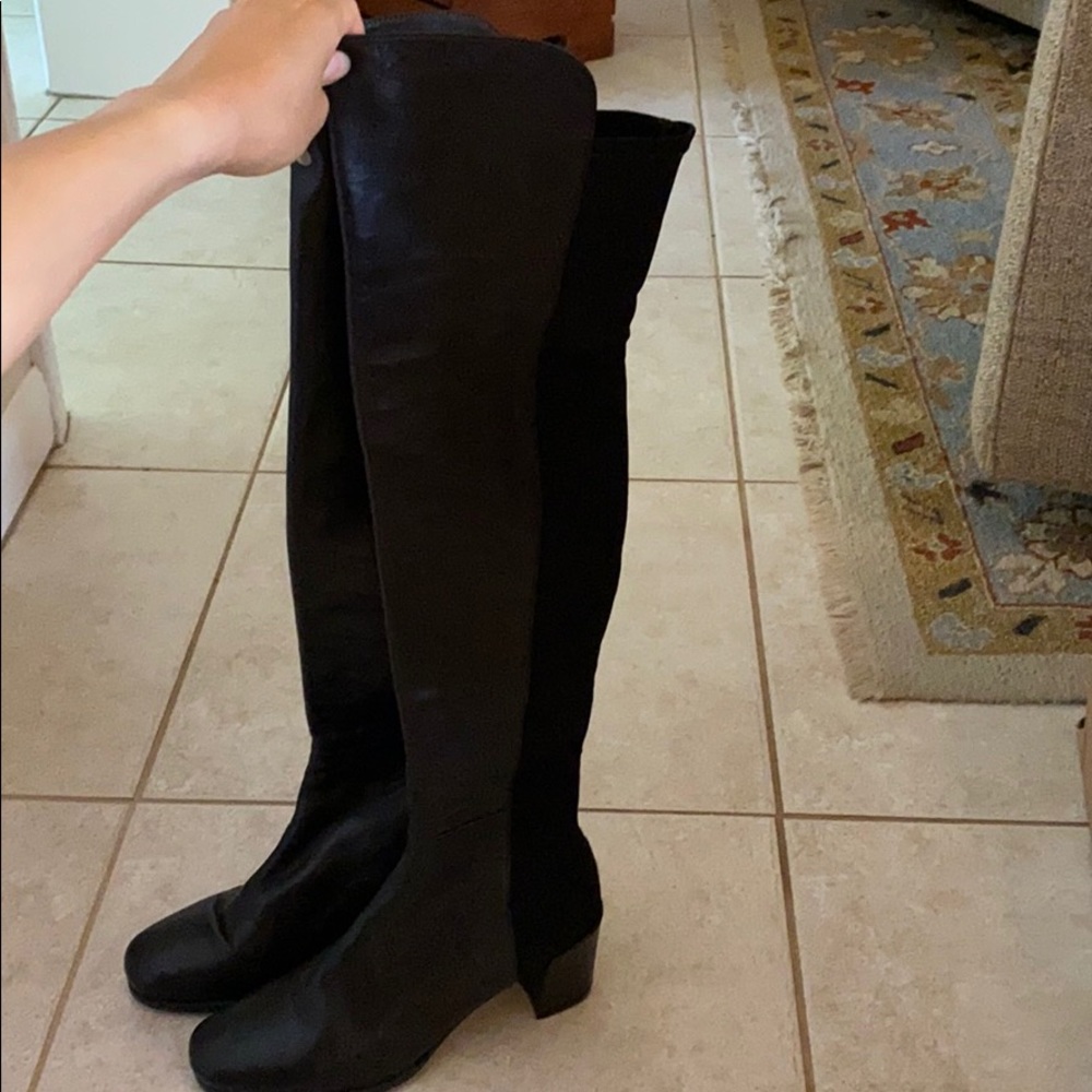 Stuart Weizman over the knee black leather boots
